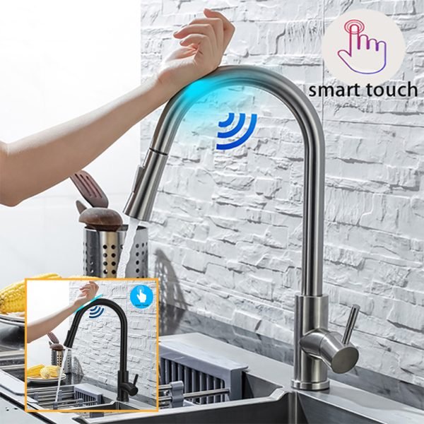 Pull Out Kitchen Faucets Brushed Nickle Sensor Stainless Steel Smart Induction Mixed Tap Touch Control Sink Tap